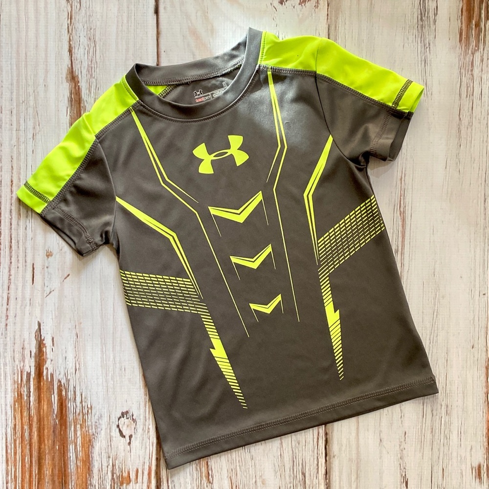 Under Armour gray neon green heat gear T-shirt 3T